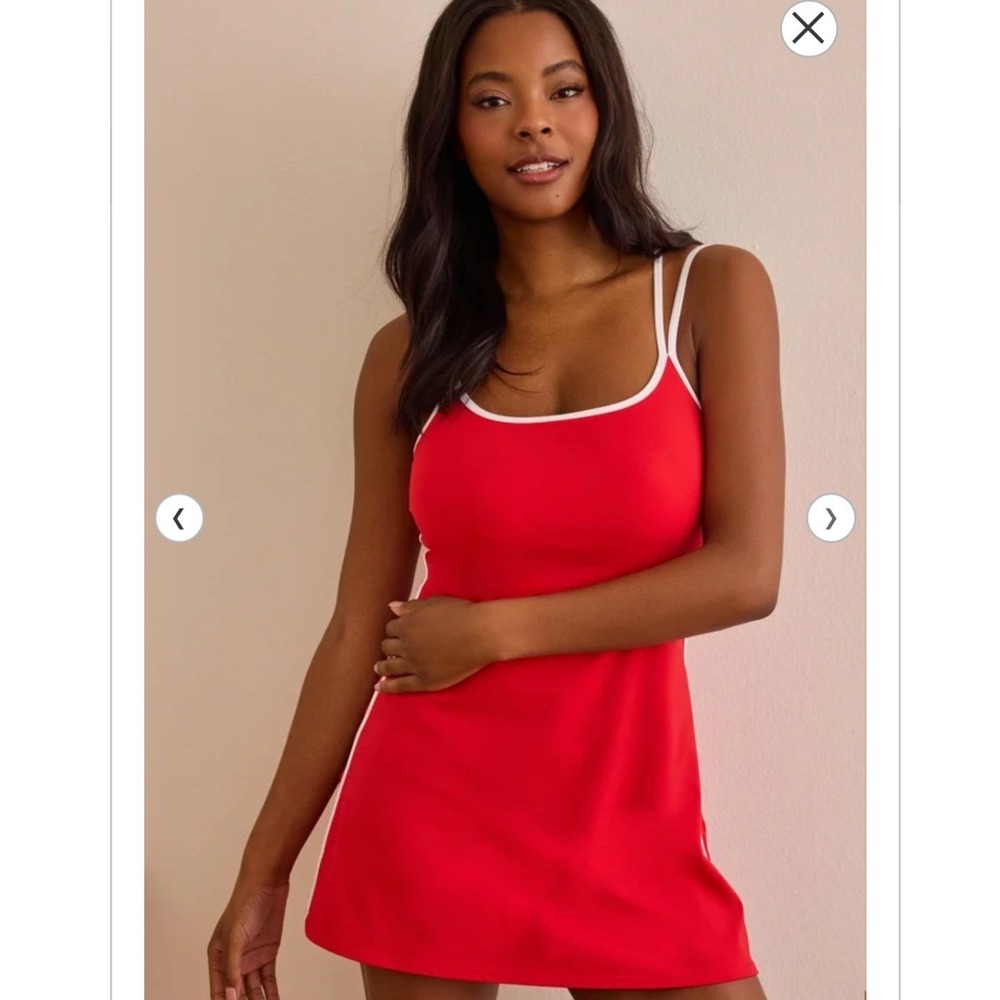 AS Revival Red Athletic Dress White Trim Crisscross Back Large Tennis Golf